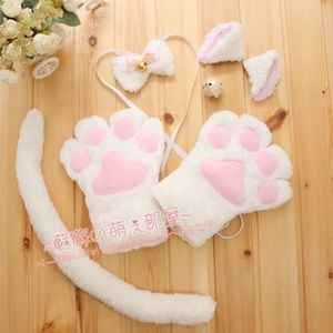 Kawaii neko/cat ears, tail, paws,&bow