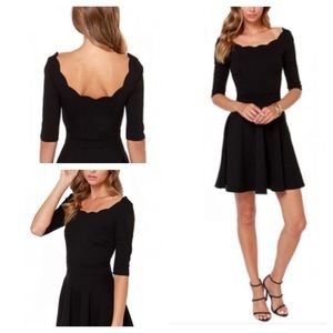 NEW Black Scallop Neck Skater Dress