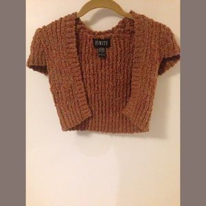Bronze Metallic Gold Bolero Sweater Knit Jacket