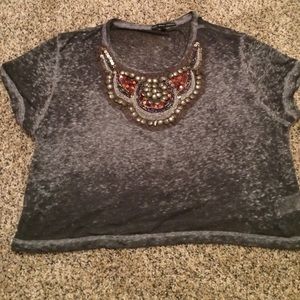 Grey embellished crop top