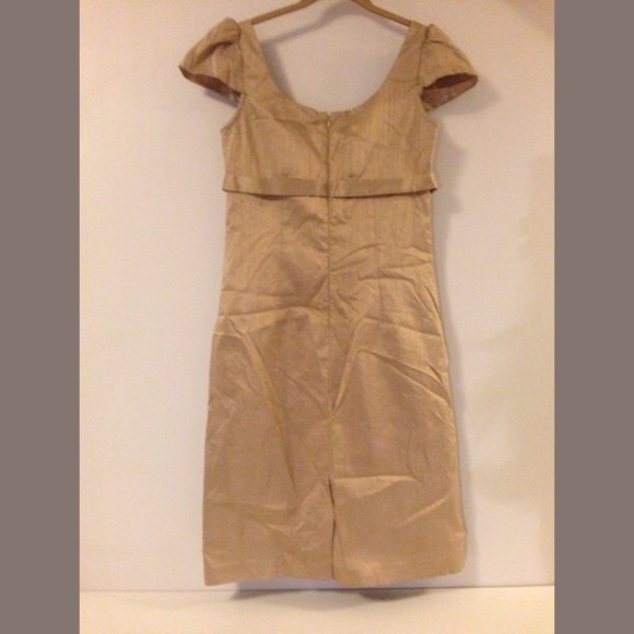 Mad Men Retro Bronze Gold Cap Sleeve Shift Dress - Picture 2 of 4