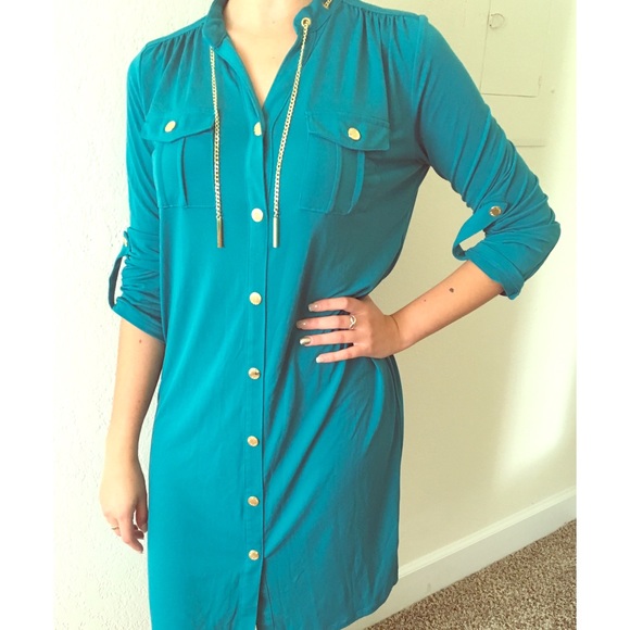 Michael Kors teal signature chain dress.