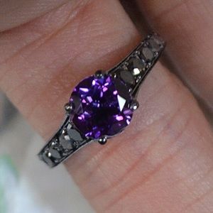 Black diamond & amethyst engagement / fashion ring