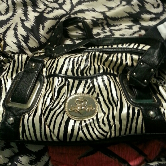 Zebra print shoulder bag. A few spots inside.