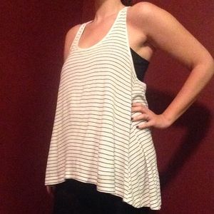 White & black stripe trapeze tank with cross back