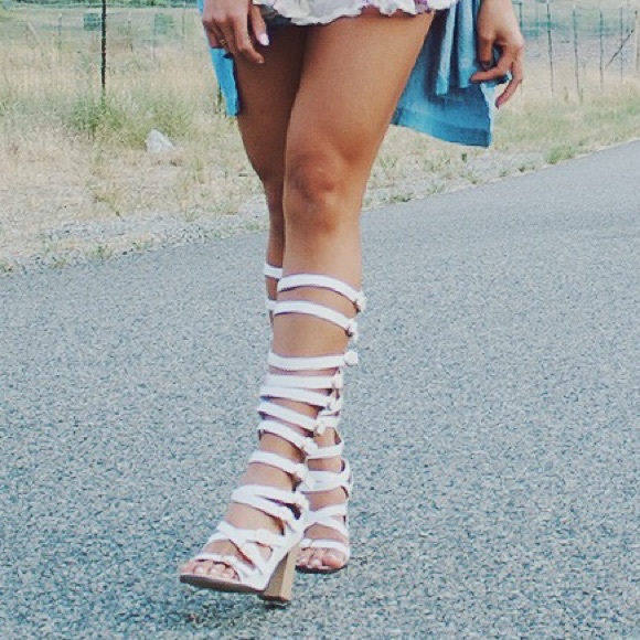 Shoes - White Gladiator Heel Sandal