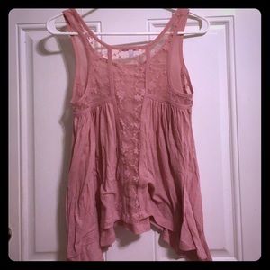 Pink embroidered back tank top