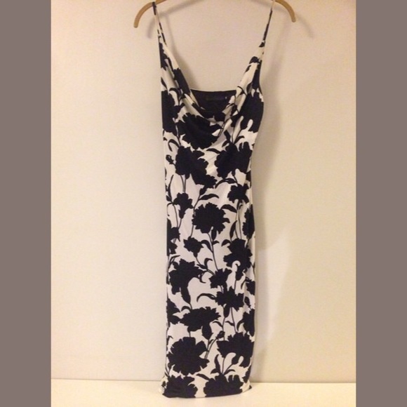 Mad Men Cocktail Dress Black White Floral Cowl
