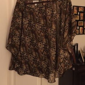Sheer leopard print flutter blouse