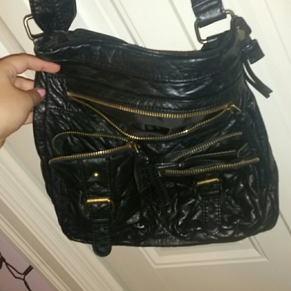 Black Faux leather with Gold Zippers Purse