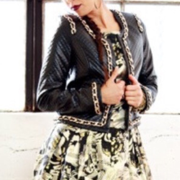 Quilted Vegan Leather Jacket With Chain Detail