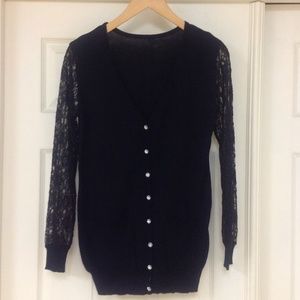 V-Neck Cardigan with Lace Sleeve