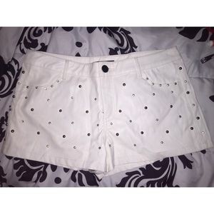 White Leather Studded Shorts
