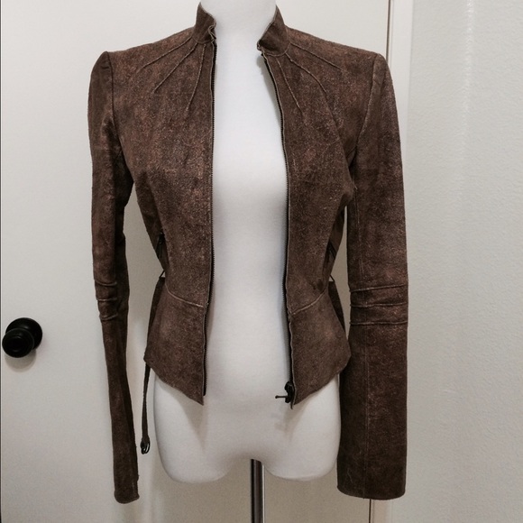 Armani Exchange brown leather jacket-XS