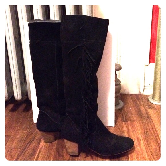 Ecote Tall Suede Fringe Boots, size 8
