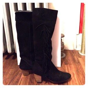 Ecote Tall Suede Fringe Boots, size 8