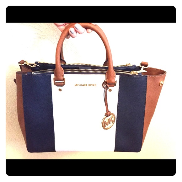 Michael Kors Large navy blue, white & brown Selma