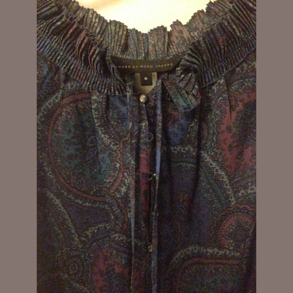 MARC JACOBS Silk Paisley Tie Neck Blouse Rich Navy - Picture 2 of 3