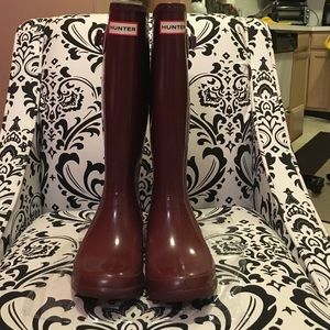 Hunter Huntress Gloss Tall Boots in Merlot Sz6M/7F