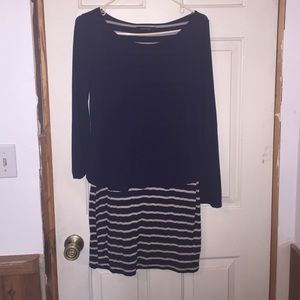 Navy and tan long sleeved dress
