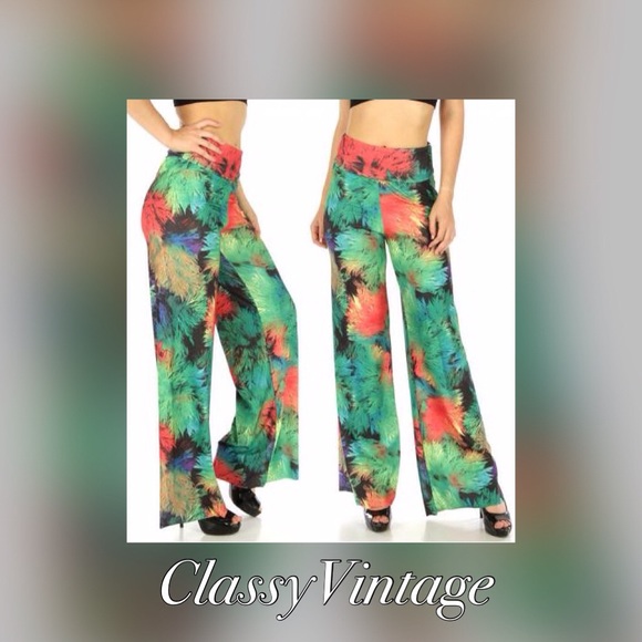Boutique Pants - Abstract frost and feathers palazzo pants.
