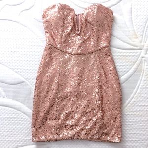 TOBI Sweet heart bodycon dress in rose gold sequin