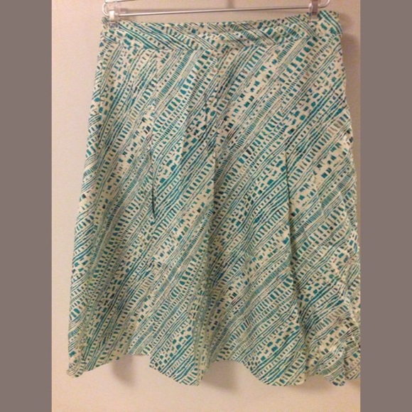 Retro Teal Print Pleated Silk Skirt - Picture 1 of 2