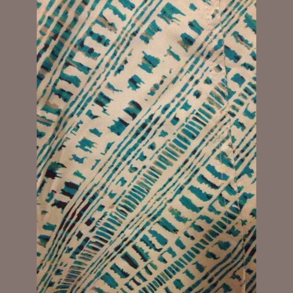 Retro Teal Print Pleated Silk Skirt - Picture 2 of 2