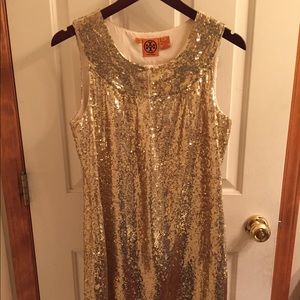 Gold sequin dress by Tory Burch