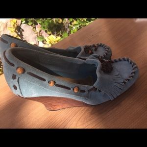 Blue suede moccasins