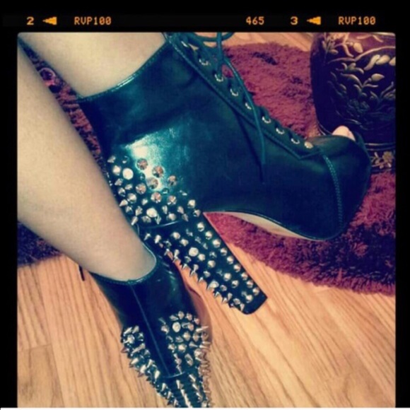 Shoes - Black Studded Open Toe Heels