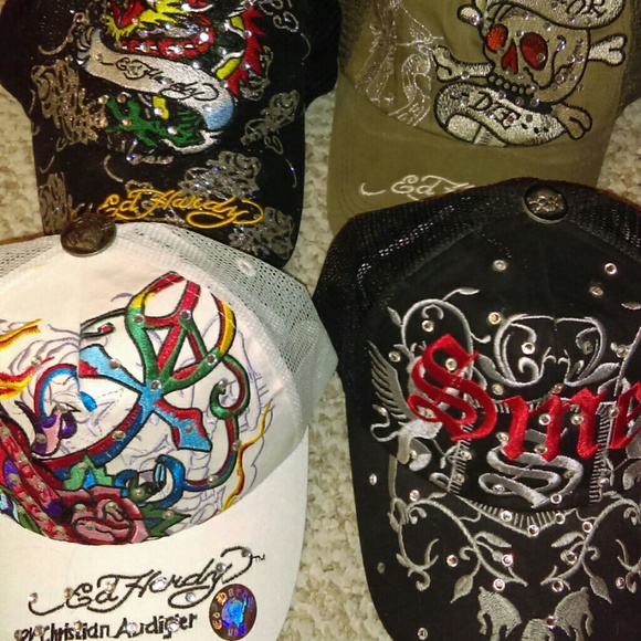 Four ED HARDY hats