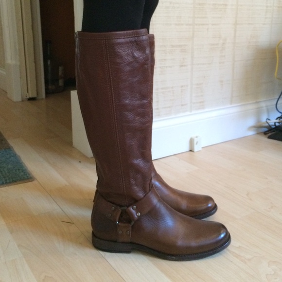 Frye Phillip Harness tall boot cognac leather sz 9 - Picture 3 of 4