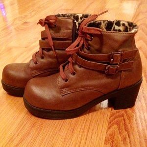 Brown Heeled Booties Size 6 - 6.5