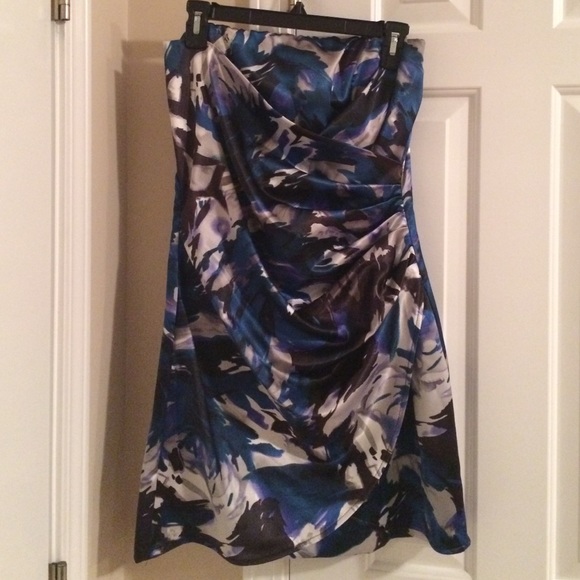 Blue strapless satin dress