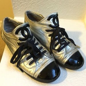 Chanel silver leather trainers 36 made in Italy