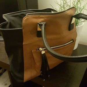 Camel Brown & Black Leather Bag