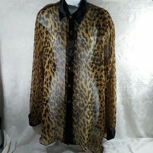 Animal print button down sheer shirt