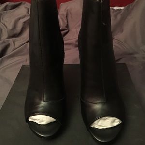 Trade @jazz909 Black faux leather peep toe bootie