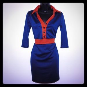 Super cute orange and blue button down dress