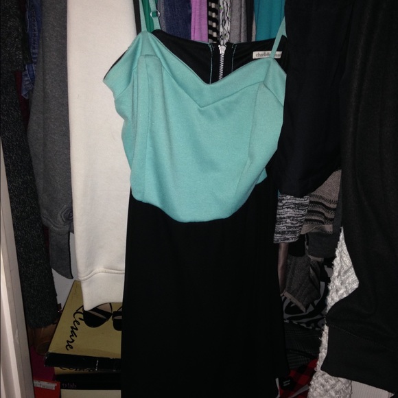 Green and black hi low dress