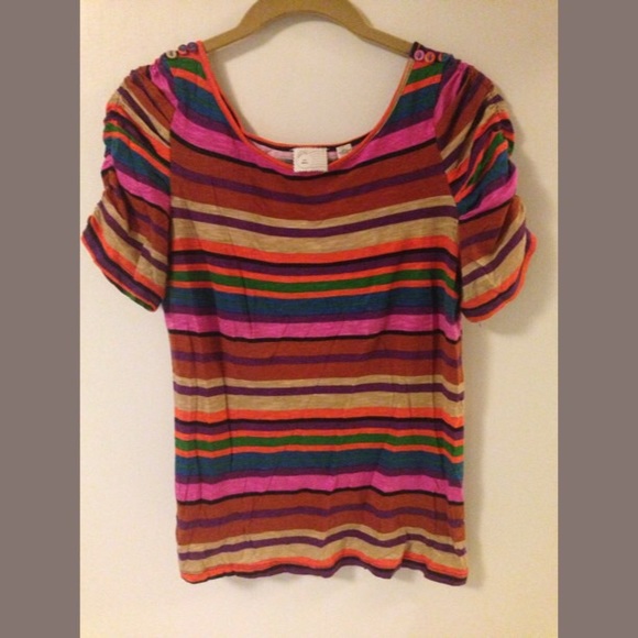 ANTHROPOLOGIE Postage Stamp Gathered Sleeve Stripe