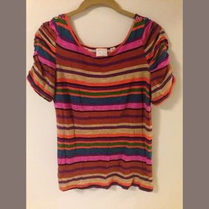 ANTHROPOLOGIE Postage Stamp Gathered Sleeve Stripe