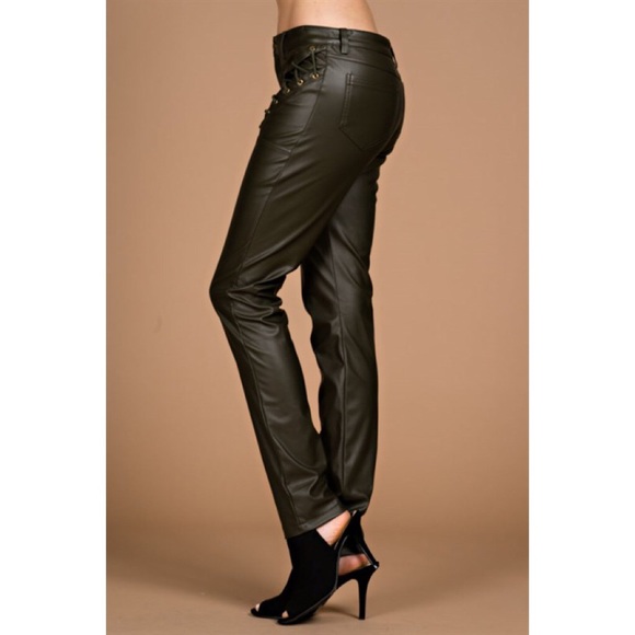 X "Islay" Olive Faux Leather Pants - Picture 3 of 4