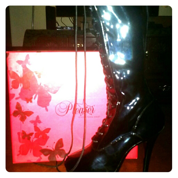 Black patten leather knee high boots