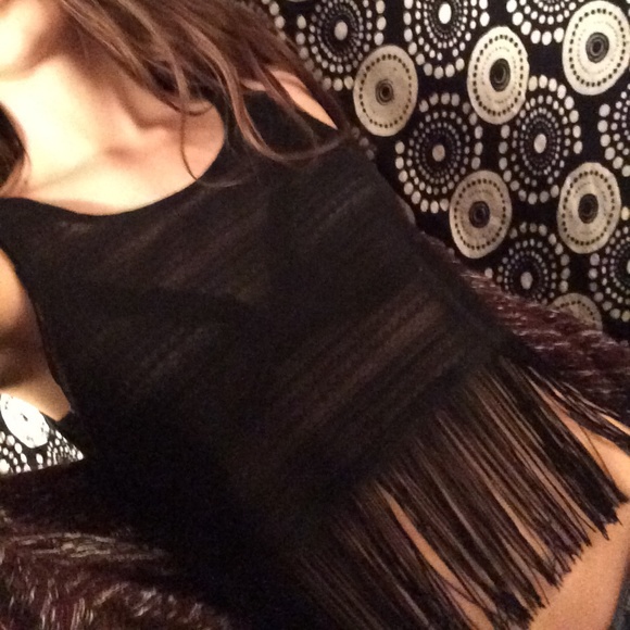 Fringe black crop top