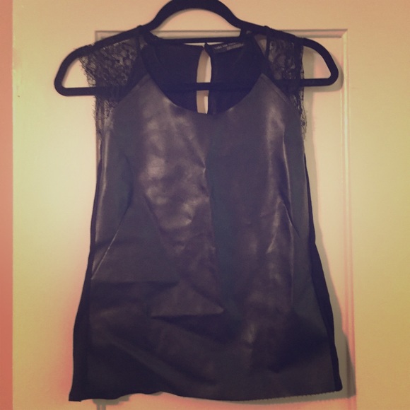 Black faux-leather top with lace detailing