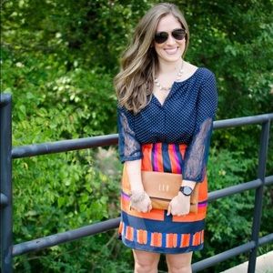 Loft Navy Polka Dot Lace Sleeve Blouse