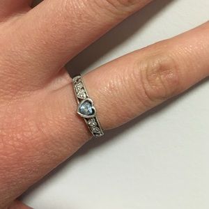 Blue topaz, diamond accents 10K white gold, size 7