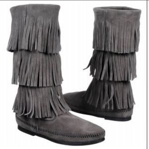 Minnetonka grey fringe 3 layer boots
